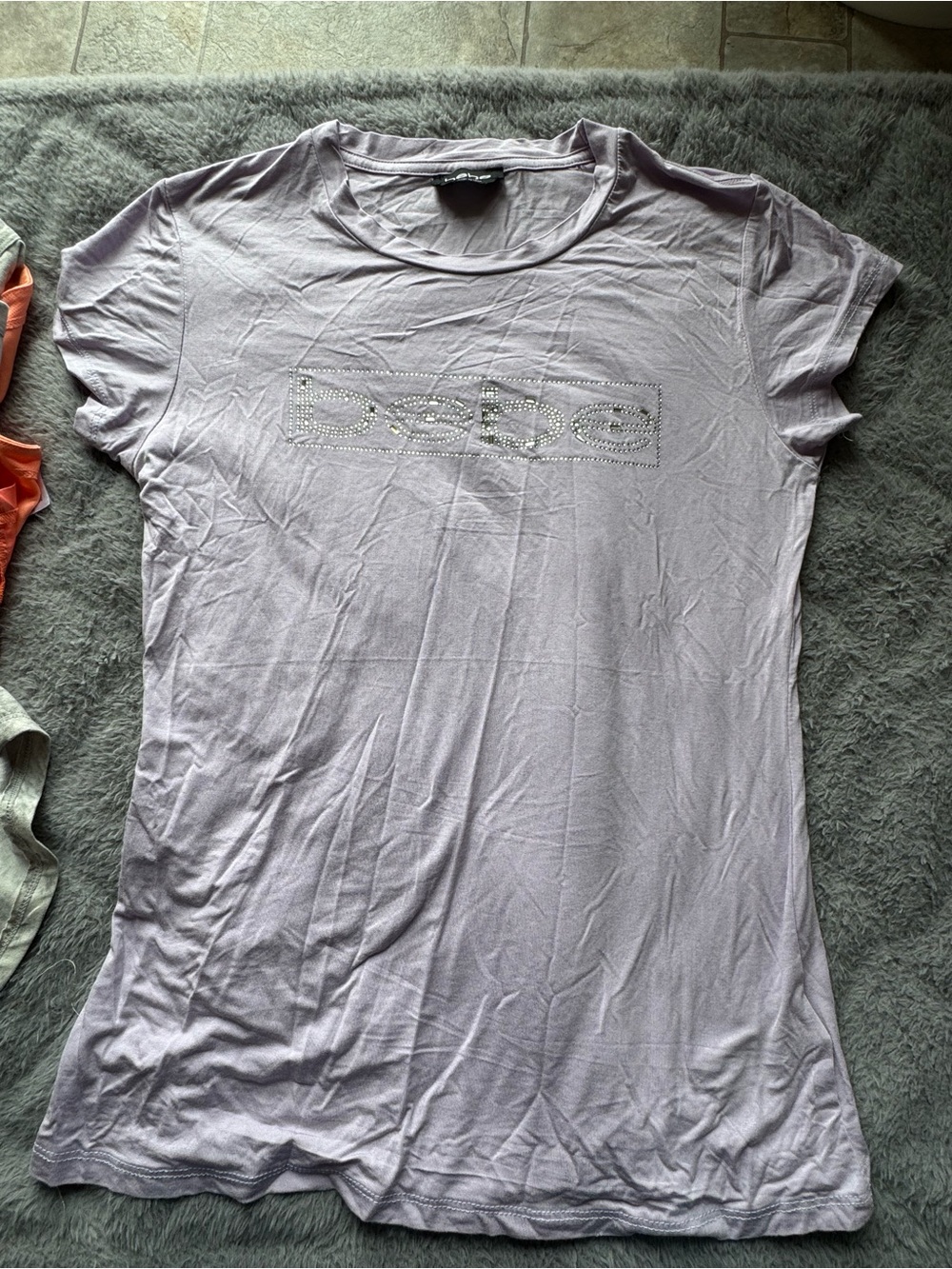 bebe Lilac Short-Sleeve Tee with Rhinestone Logo